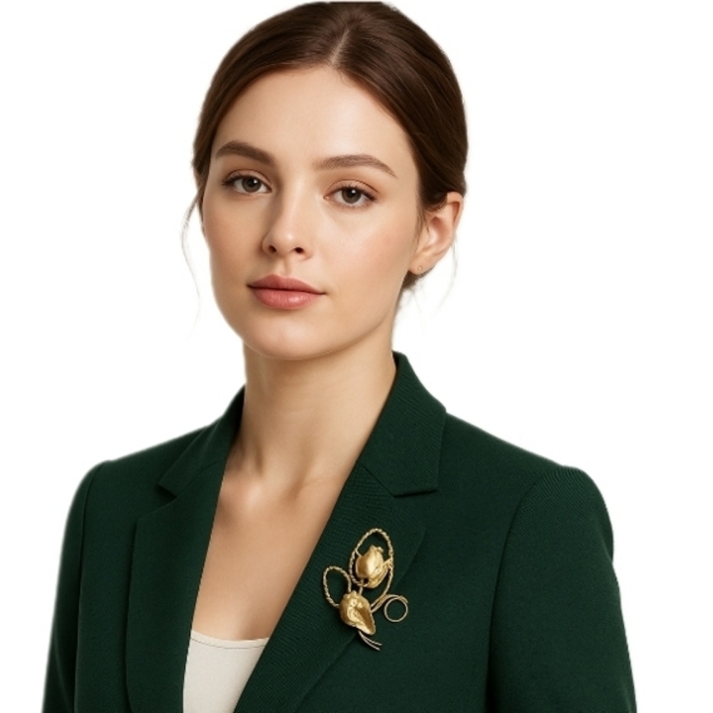 Vintage Goldtone Tulip Flower Corsage Brooch Pin